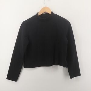 Old Navy Mock Neck Top Womens Small Black‎ Long Sleeve Cropped Modern Excellent